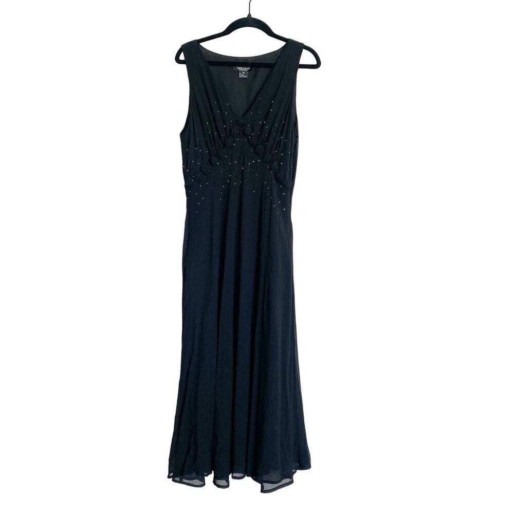 Vintage Karen Kane Silk Black Midi Dress Whimsigoth, Fairy, Witchy M 100% Silk - Picture 2 of 8